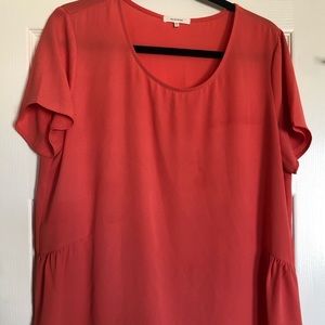 Coral orange draped blouse, size large